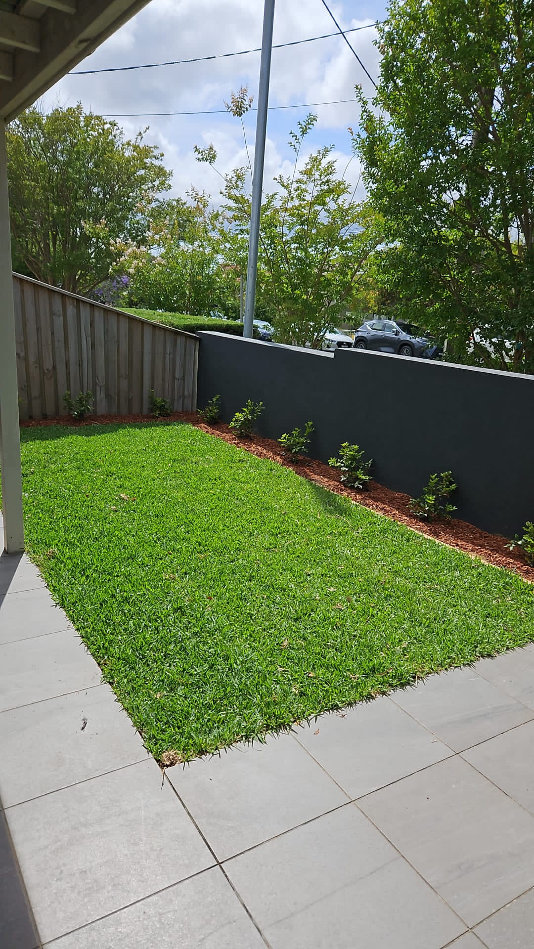 Finished Naremburn garden with paving, lawn and established planting